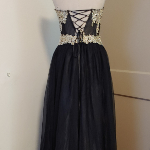 Whimsigoth Corset Unconventional Lace Mesh Strapless Sequin Formal Prom Gown - Picture 6 of 9